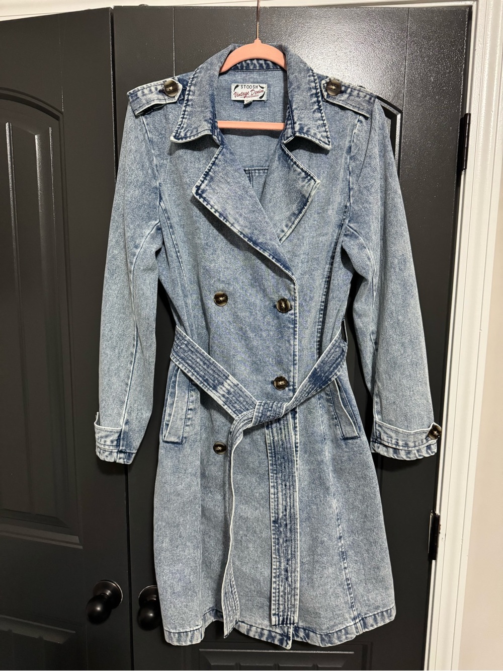 Women’s Light Blue Denim Trench Coat with Belt